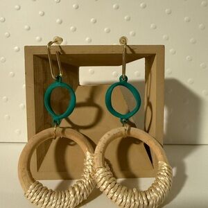 Elegant Teal and Cream Earrings